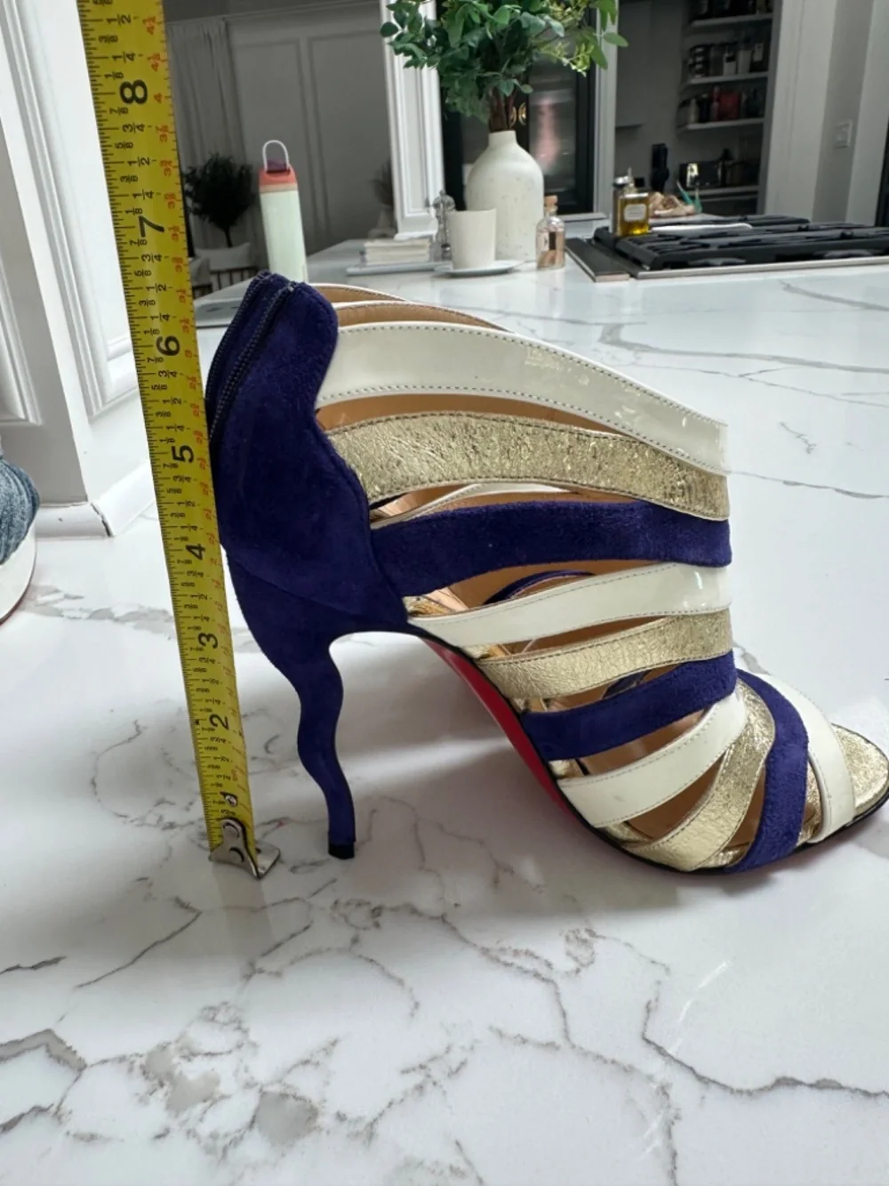 Christian Louboutin Purple/White/Gold Open-Toe Bootie Heel 36 Sz